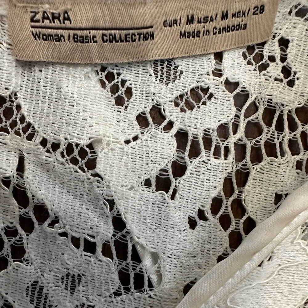 Zara Lace Cold Shoulder Top Ivory Boho Sheer Crochet Blouse Size M